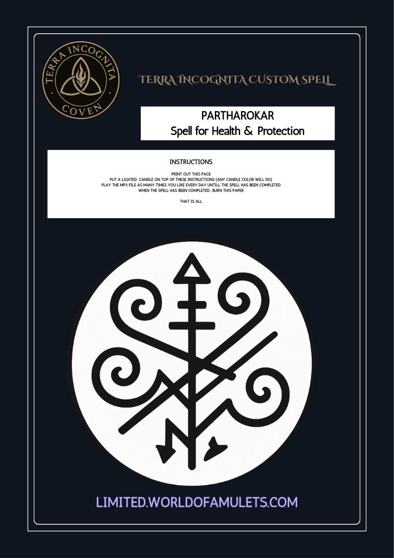 Hand-written spell parchment for Partharokar