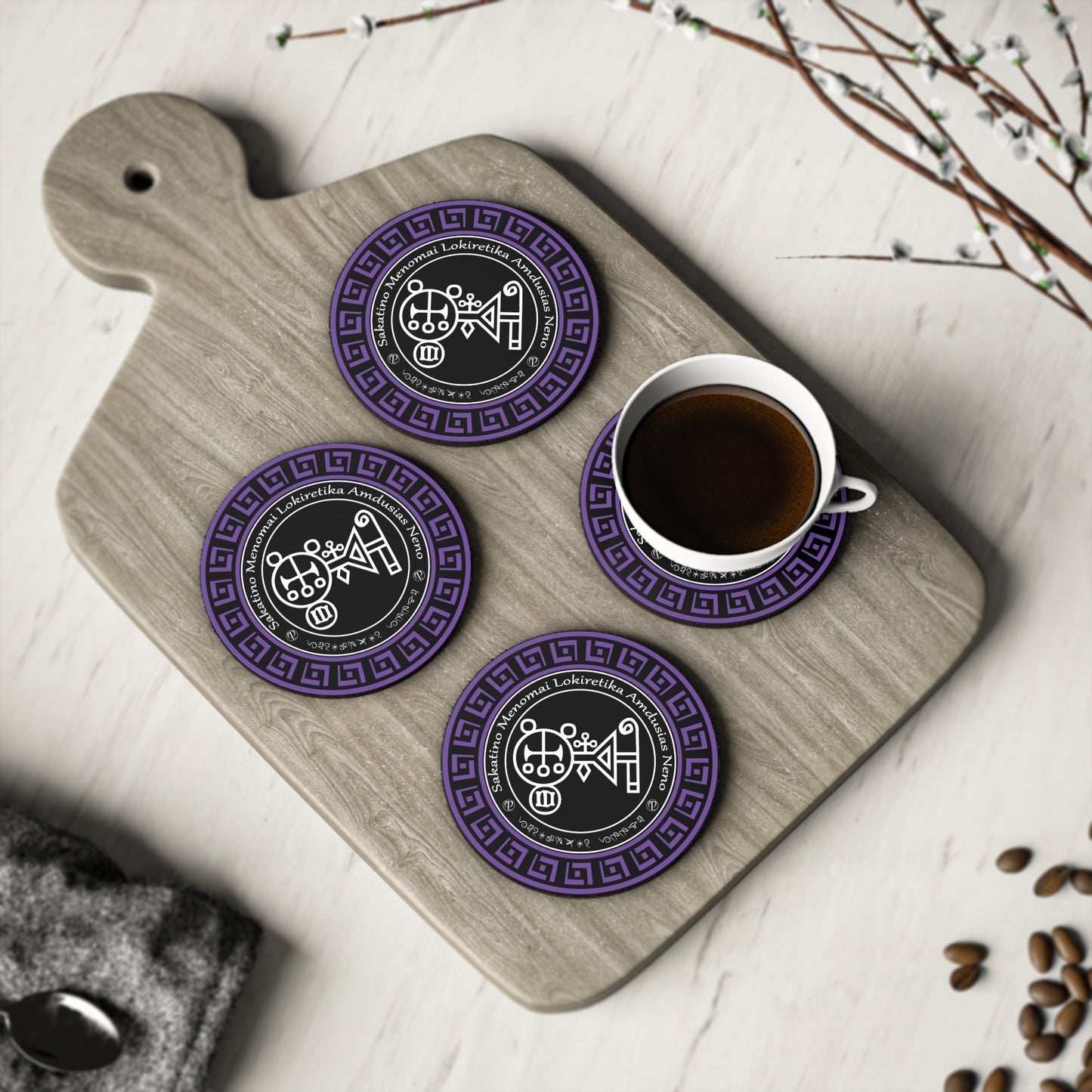 Demon Amdusias Coaster 4pcs s Sigilom in Enn - Abraxas Amulets ® Magic ♾️ Talismani ♾️ Iniciacije