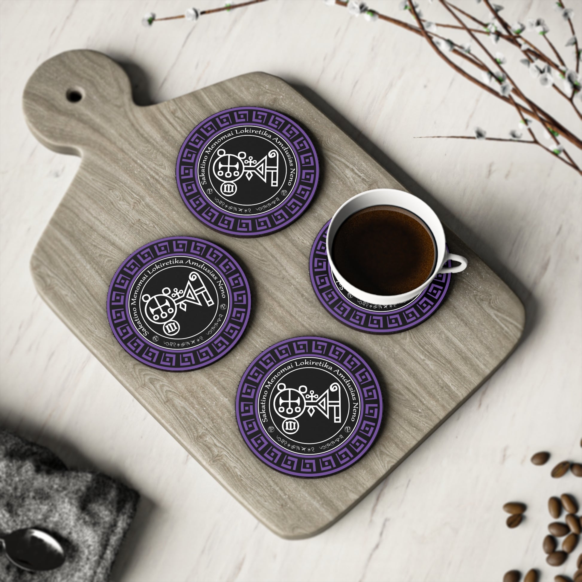 Demon Amdusias Coaster 4 stuks met Sigil en Enn - Abraxas Amulets ® Magic ♾️ Talismans ♾️ Inisiasies