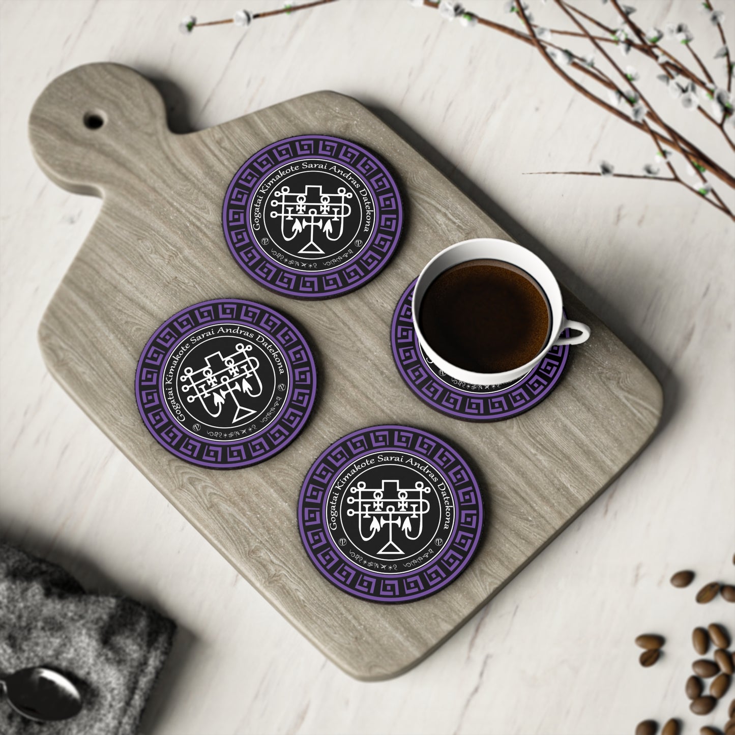 Demon Andras Coaster 4gab komplekts ar Sigilu un Ennu - Abraxas Amulets ® Magic ♾️ Talismani ♾️ Initiations