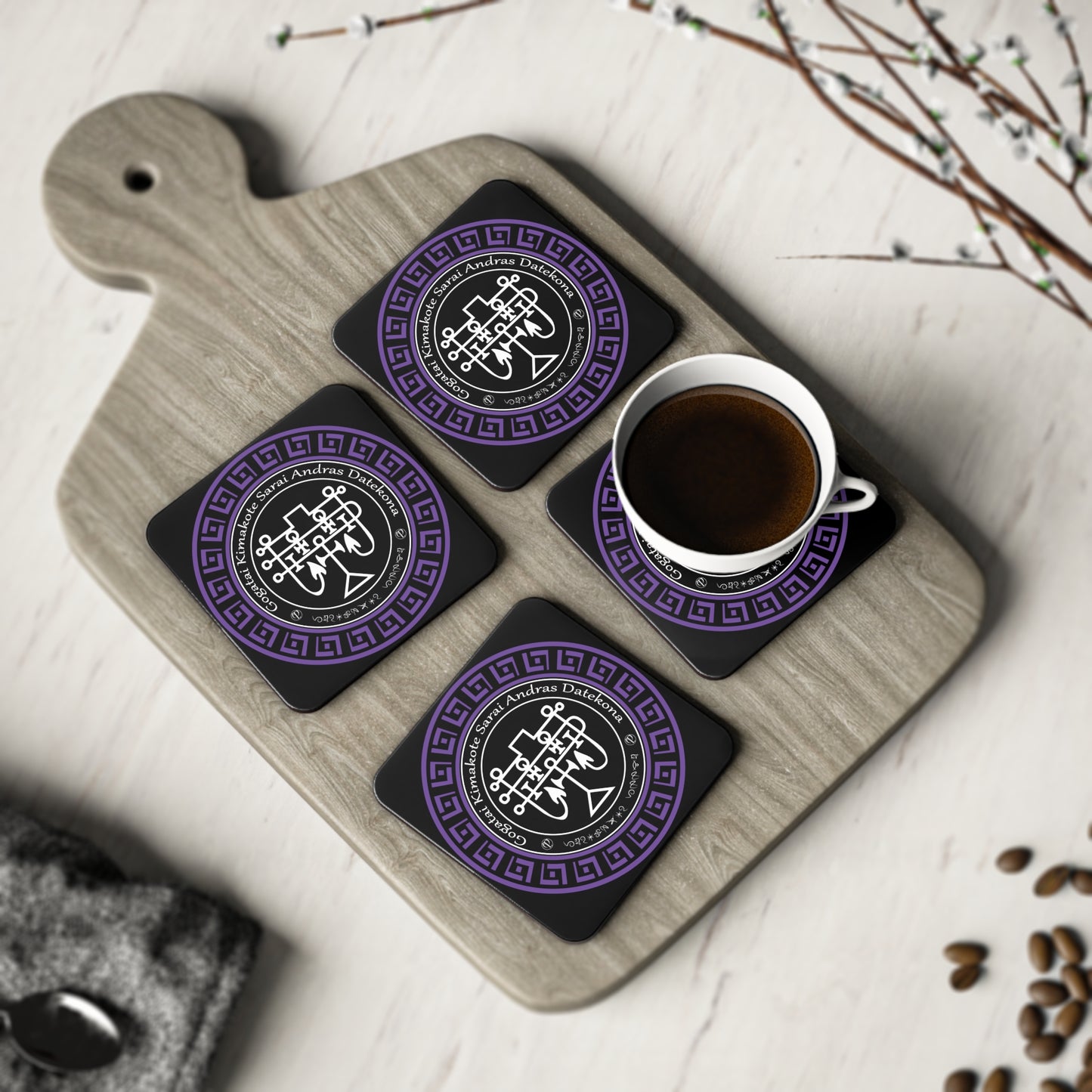 Demon Andras Coaster 4pcs Set sa Sigilom i Enn - Abraxas Amulets ® Magic ♾️ Talismans ♾️ Inicijacije
