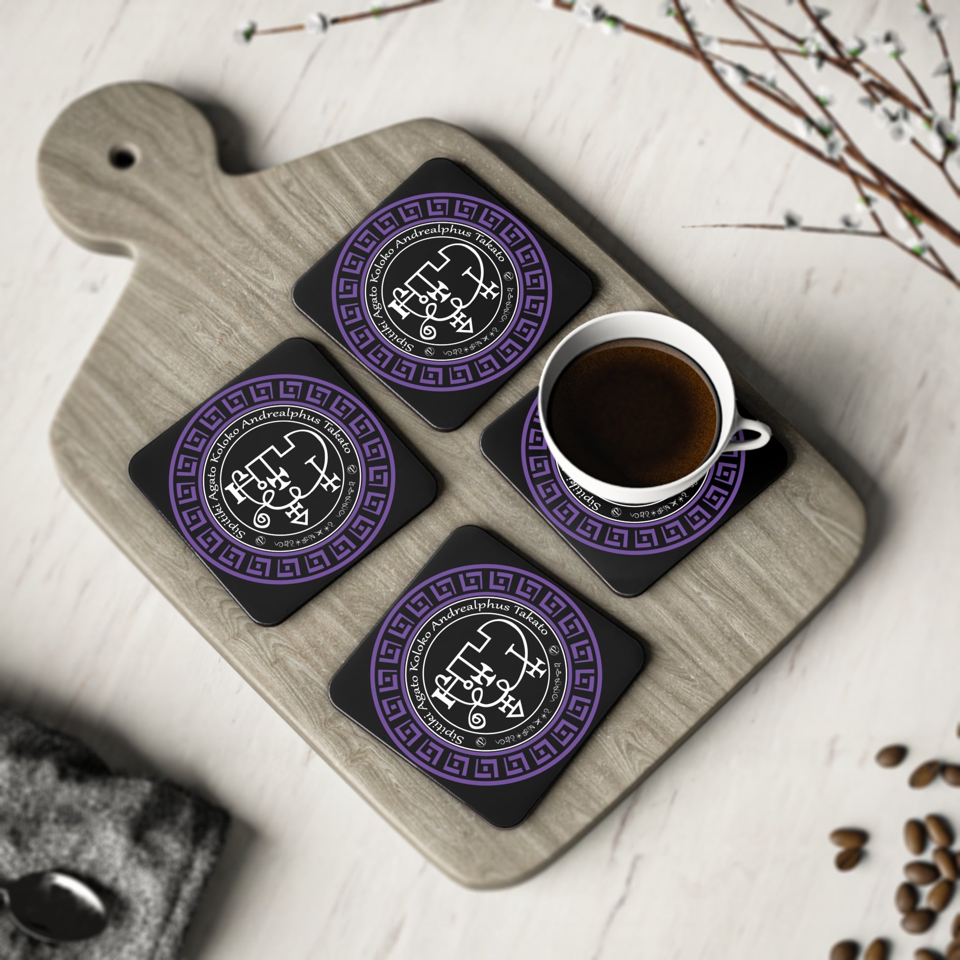 Demon Andrealphus Coaster 4pcs dengan Sigil dan Enn - Abraxas Amulets ® Magic ♾️ Talismans ♾️ Initiations