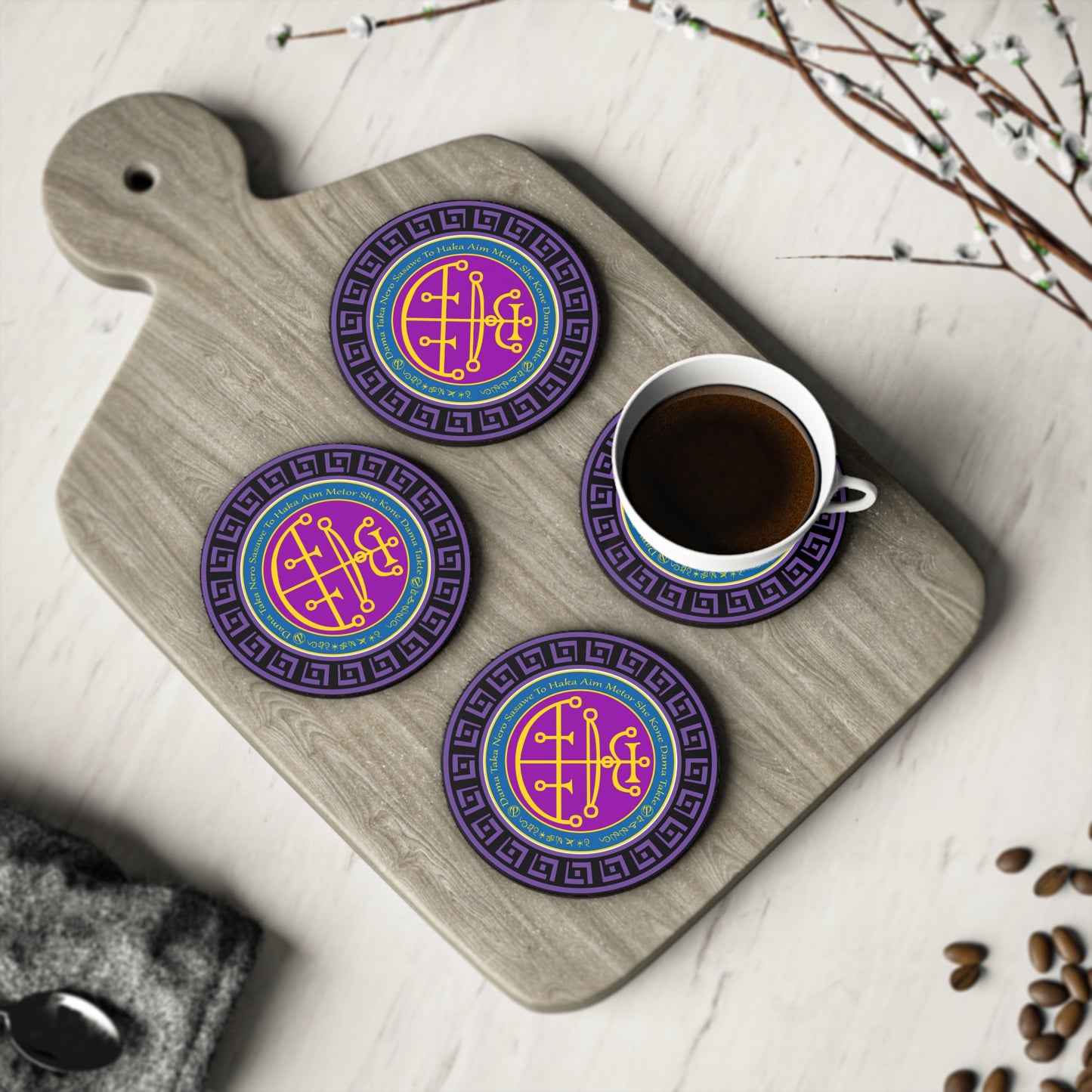 Demon Aim Coaster 4pcs dengan Sigil dan Enn - Abraxas Amulets ® Magic ♾️ Jimat ♾️ Inisiasi