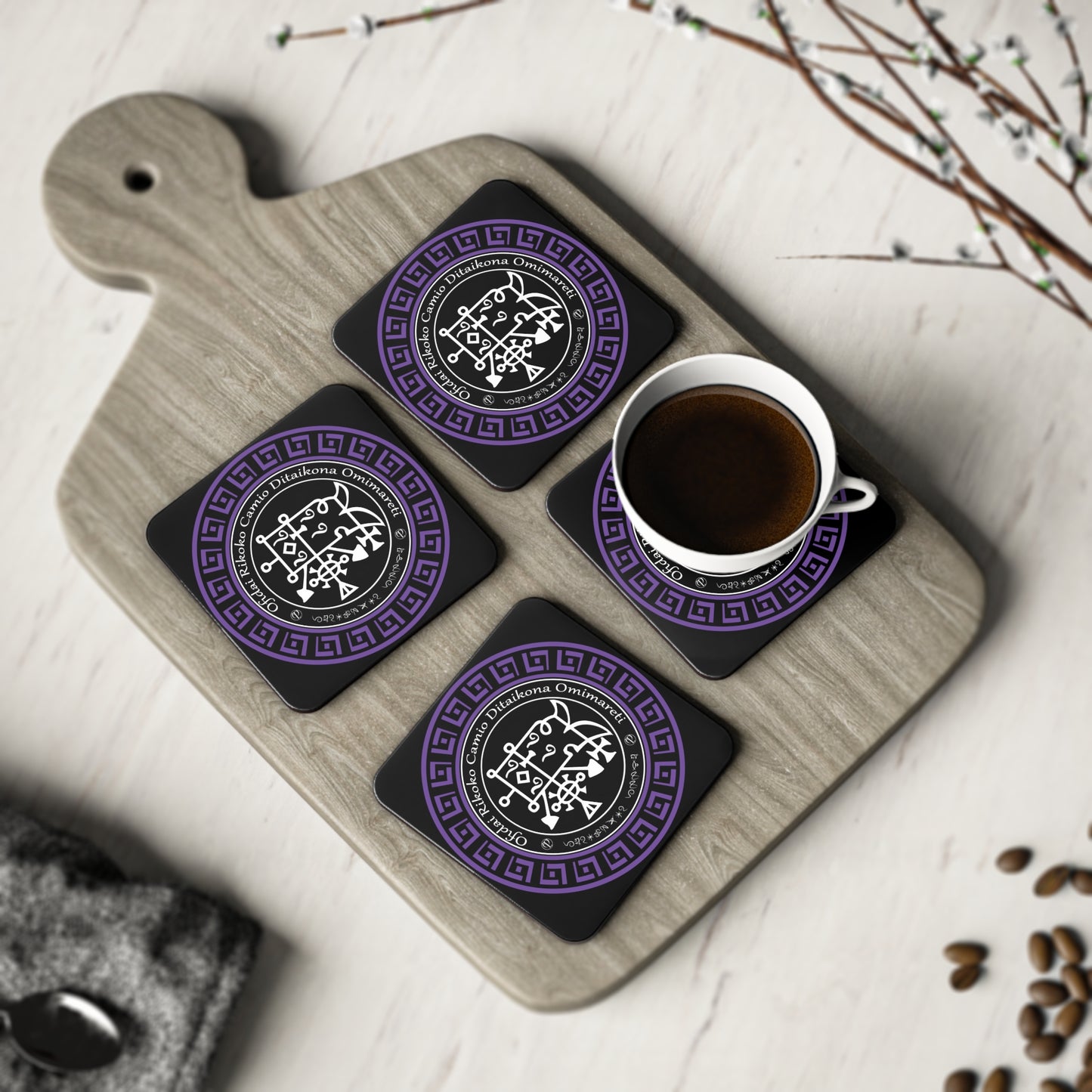 Demon Camio Coaster 4pcs ກັບ Sigil ແລະ Enn - Abraxas Amulets ® Magic ♾️ Talismans ♾️ ການລິເລີ່ມ