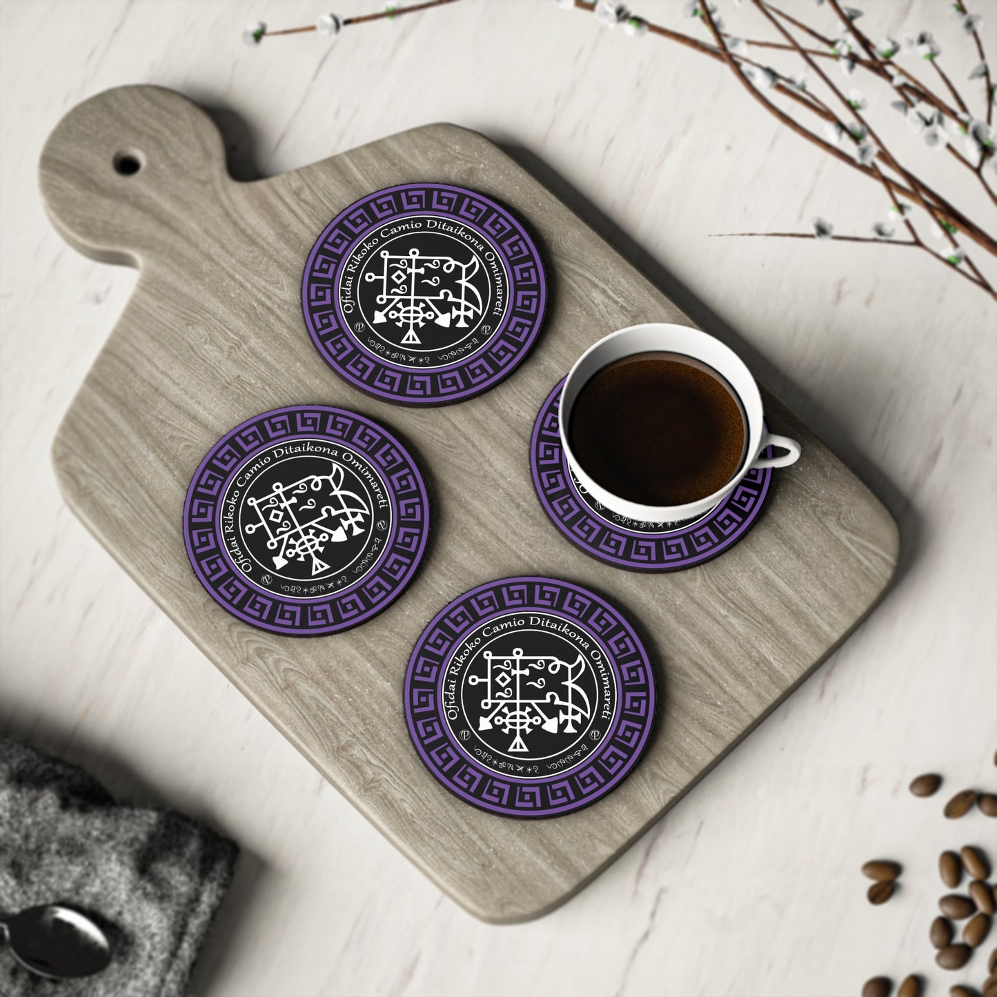 Demon Camio Coaster 4tk Sigili ja Enniga - Abraxase Amulets ® Magic ♾️ Talismanid ♾️ Initsiatsioonid