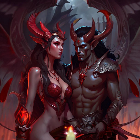 Demon Art: Demon Agares med sin Succubus Companion Velathria - Abraxas Amulets ® Magic ♾️ Talismaner ♾️ Indvielser