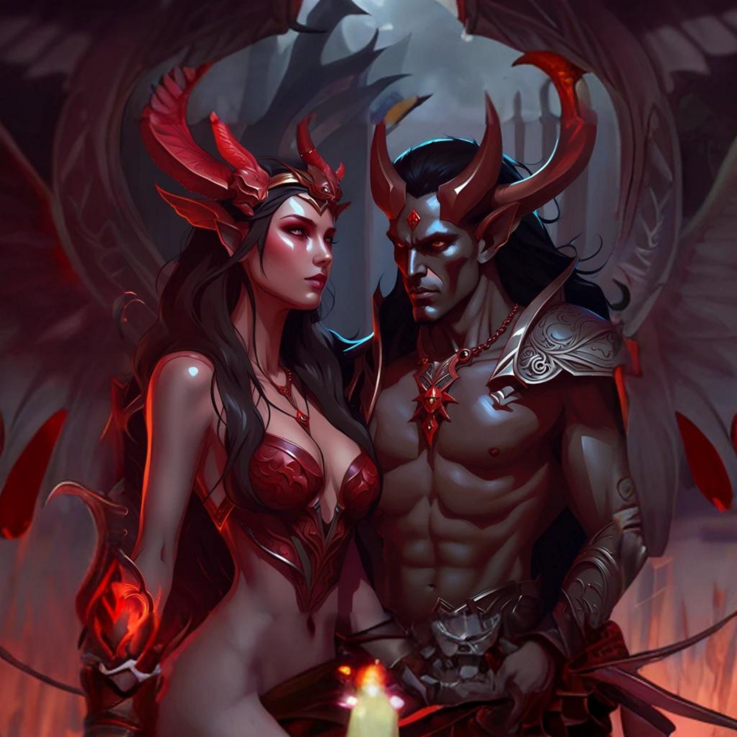 Demon Art: Demon Agares Succubus-kumppaninsa Velathria kanssa - Abraxas Amulets ® Magic ♾️ Talismaanit ♾️ vihkimykset