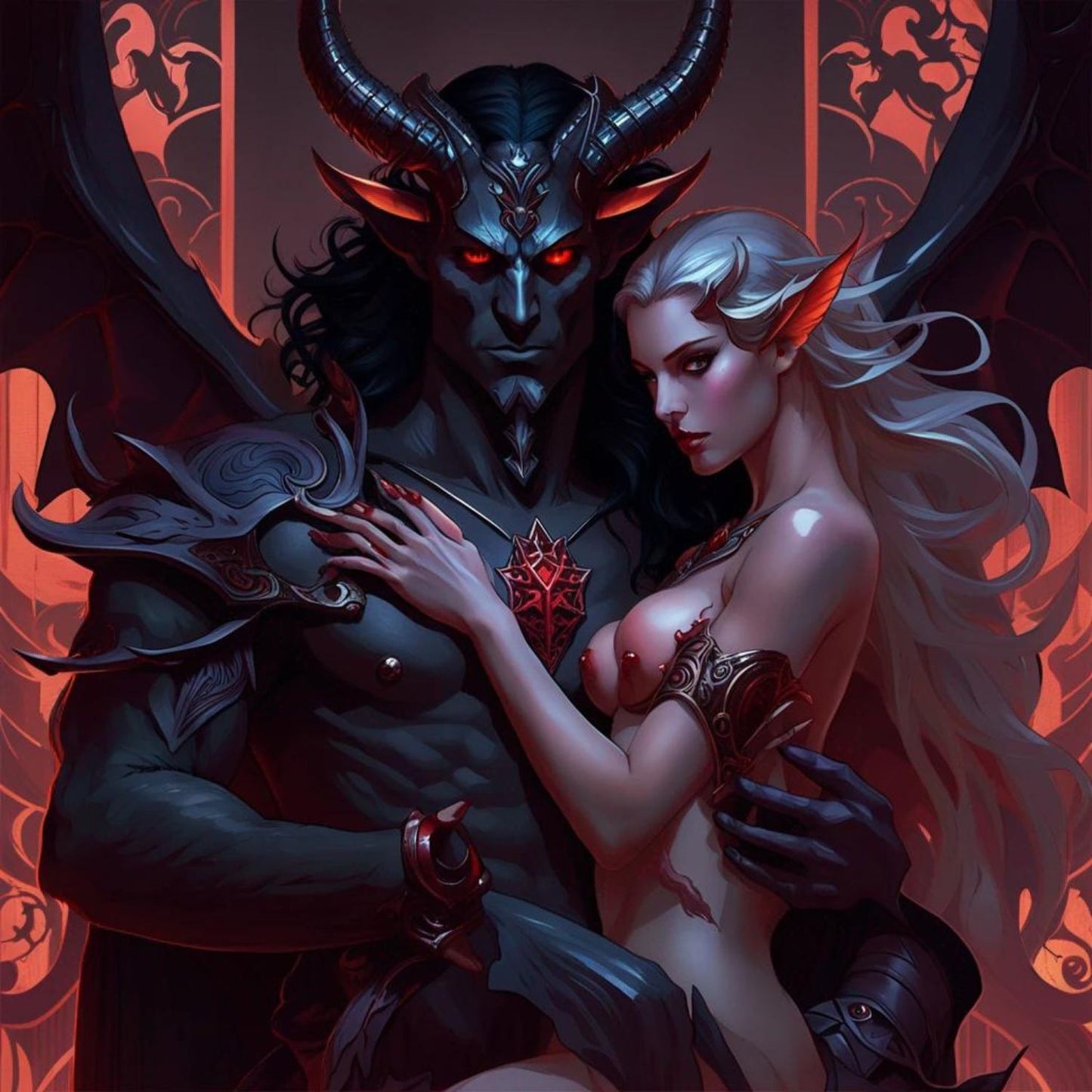 Dæmonkunst: Dæmon Asmodeus med sin Succubus Companion Amaranthys - Abraxas Amulets ® Magic ♾️ Talismaner ♾️ Indvielser