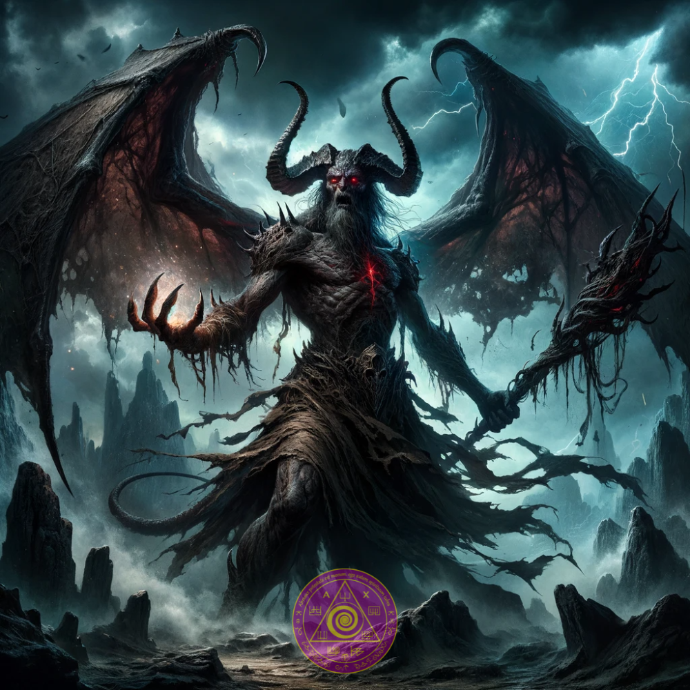 Spiritual Wall Art of Demon Azazel on Throne, Azazel Wallpaper, Azazel Poster, Demon Poster - Abraxas Amulets ® Magic ♾️ Talismans ♾️ Initiations