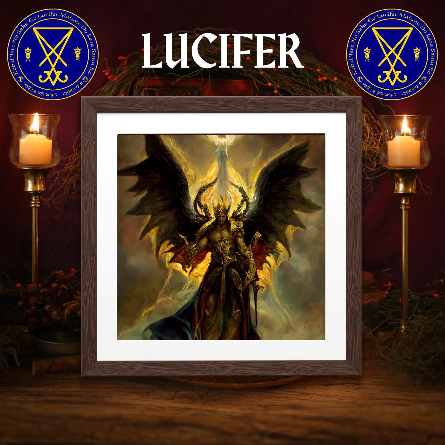 Geestelike-muur-kuns-van-goue-swart-Lucifer-Lucifer-Lucifer-muurpapier-Lucifer-plakkaat-demoon-plakkaat