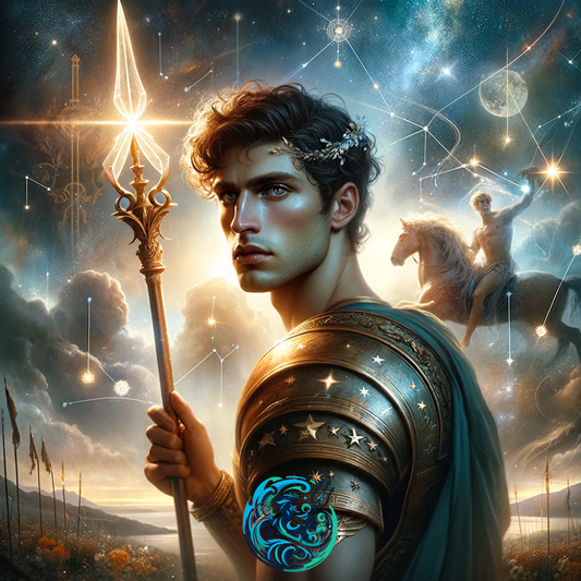 Castor's Starlit Journey: Tshawb lub Celestial Odyssey ntawm Gemini Warrior - Abraxas Amulets ® Khawv koob ♾️ Talismans ♾️ Initiations